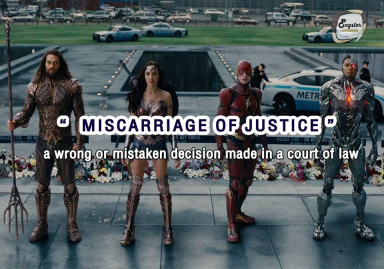 Miscarriage of justice – การตัดสินผิดพลาดลงโทษผิดคน Meaning: A wrong decision of convicting an innocent person, to punish a person for a crime which was not committed by him/her Example: The miscarriage of justice came to light after the innocent boy was hanged to death.