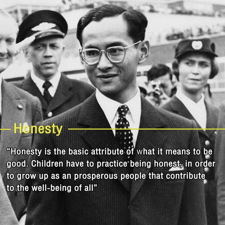 ความซื่อสัตย์ “ความซื่อสัตย์สุจริตเป็นพื้นฐานของความดีทุกอย่าง เด็กๆ จึงต้องฝึกฝนอบรมให้เกิดมีขึ้นในตนเอง เพื่อจักได้เติบโตขึ้นเป็นคนดีมีประโยชน์ และมีชีวิตที่สะอาด ที่เจริญมั่นคง” .. พระบรมราโชวาท พระราชทานเพื่อเชิญลงพิมพ์ในหนังสือวันเด็ก ประจำปี2531